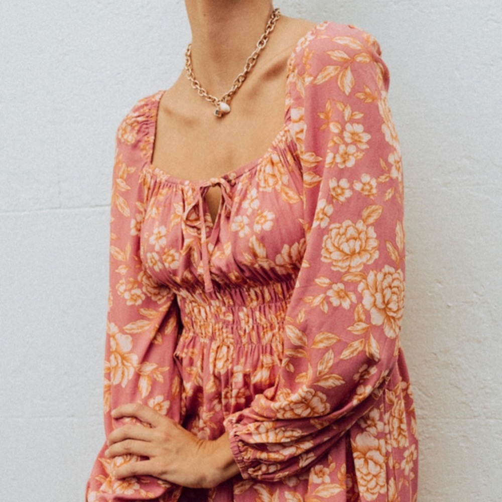 PAPER HEART Caitlyn Pink Floral Long Sleeve Midi Dress NWT - Picture 6 of 16
